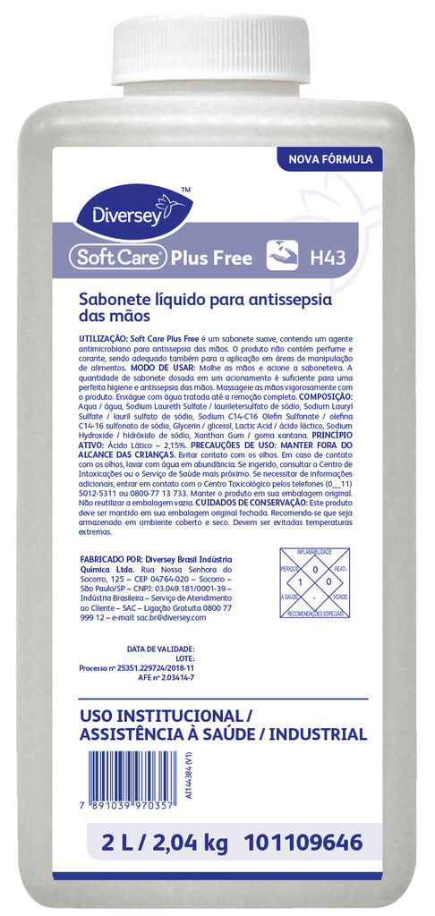 SOFT CARE PLUS FREE 6x2L - SABONETE LÍQUIDO PARA ANTISSEPSIA DAS MÃOS